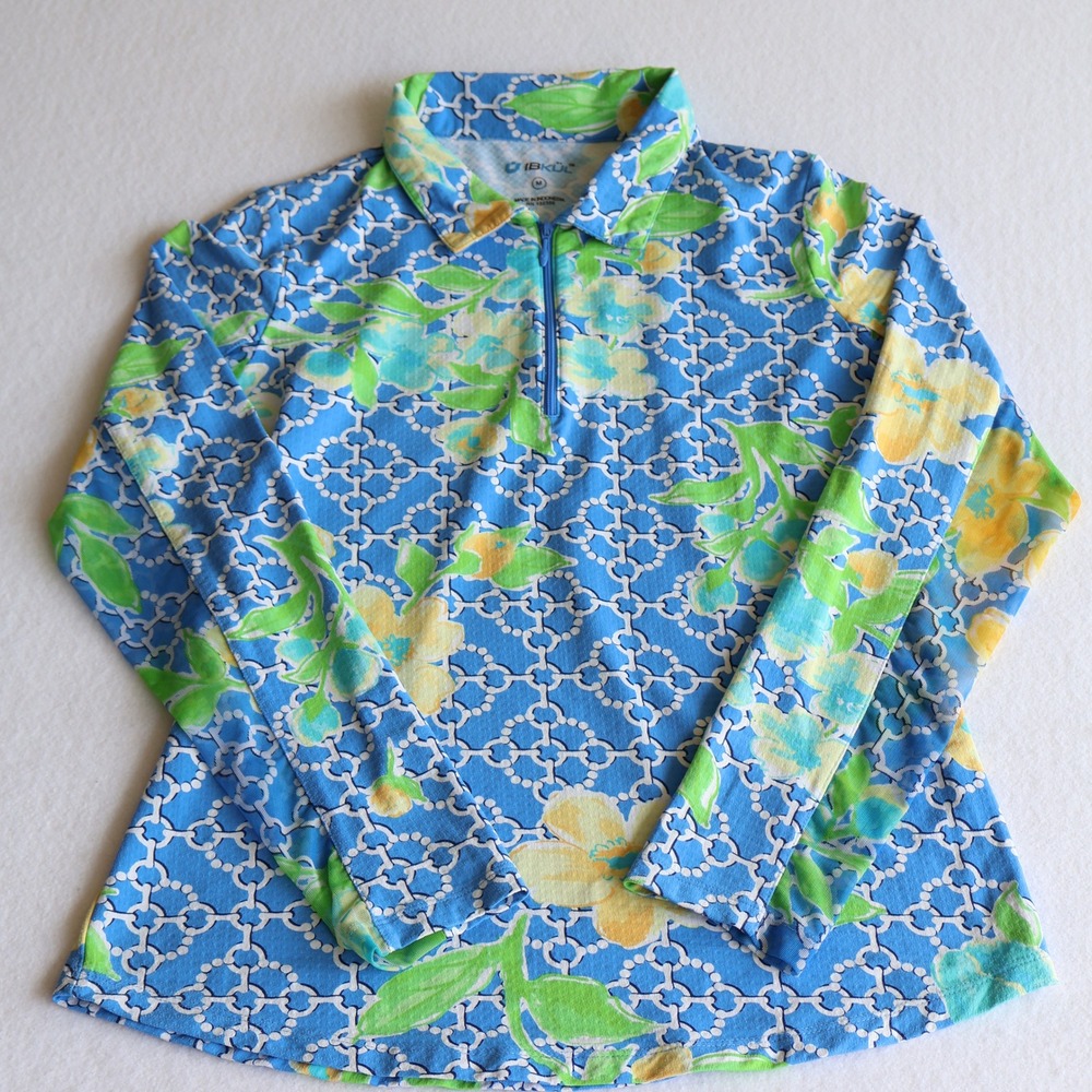 IBKUL 1/4 Zip Long Sleeve Shirt Women's M Floral UPF 50 Performance Golf Tennis